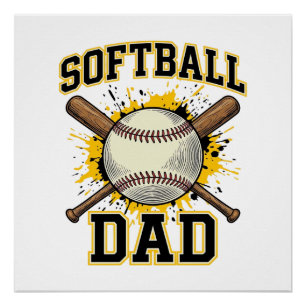 Softbal Vader Vintage Varsity Gekruiste Slaghouten Perfect Poster