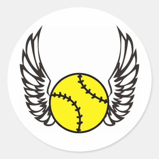 softbal vleugels ronde sticker (Voorkant)