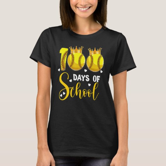 Softball 100 Days of School Happy 100th Day 1 T-shirt (Voorkant)