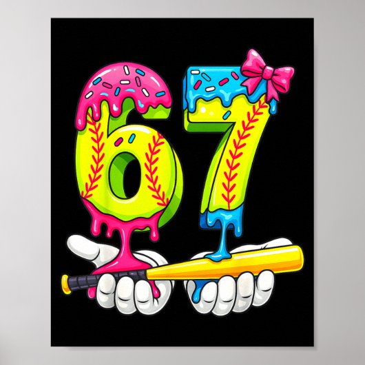 Softball 67 Ice Cream Drip Six Seven Boys Funny Me Poster (Voorkant)