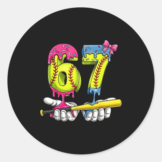 Softball 67 Ice Cream Drip Six Seven Boys Funny Me Ronde Sticker (Voorkant)