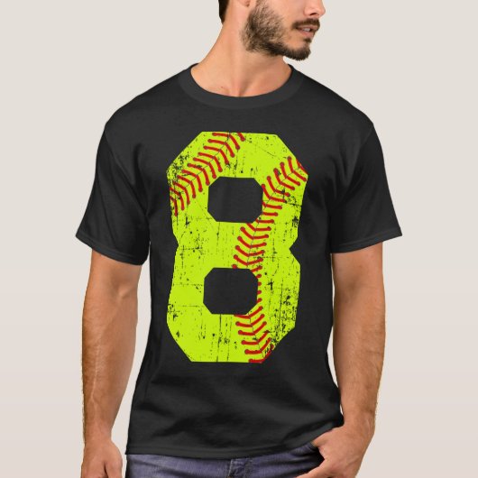 Softball 8 Jersey nummer T-shirt (Voorkant)