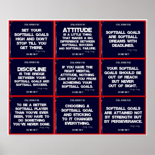 Softball 9 Citaat Collage in Rood, Wit en Blauw Poster (Voorkant)