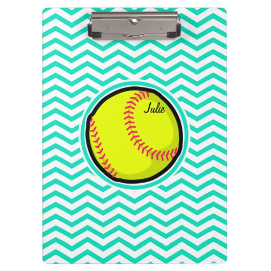 Softball; Aqua Green Chevron Klembord (Voorkant)