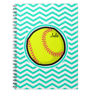 Softball; Aqua Green Chevron Notitieboek