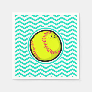 Softball; Aqua Green Chevron Servetten