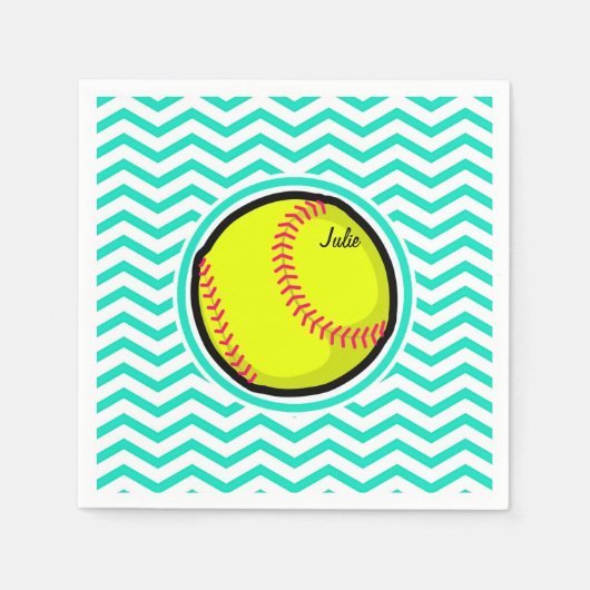 Softball; Aqua Green Chevron Servetten (Voorkant)