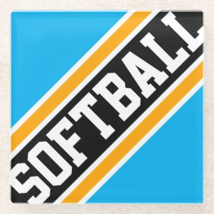 SOFTBALL Azure Blue Yellow Black Racing Stripes Glazen Onderzetter