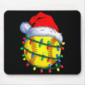 Softball Ball Santa Hat Christmas Softball Xmas Li Muismat (Voorkant)