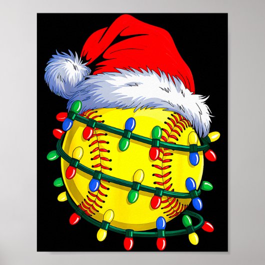 Softball Ball Santa Hat Christmas Softball Xmas Li Poster (Voorkant)