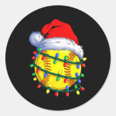 Softball Ball Santa Hat Christmas Softball Xmas Li Ronde Sticker (Voorkant)