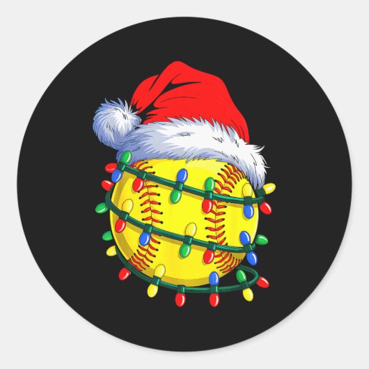 Softball Ball Santa Hat Christmas Softball Xmas Li Ronde Sticker (Voorkant)
