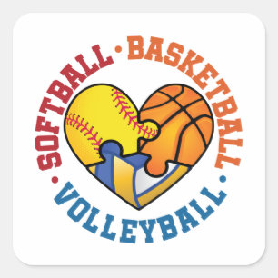 Softball Basketball Volleyball Heart Drie Sport Vierkante Sticker