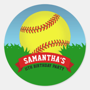 Softball Birthday Party Ronde Sticker