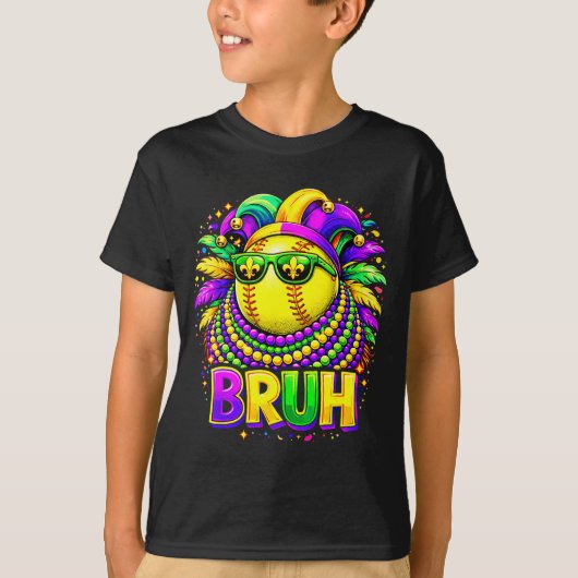 Softball Bruh Mardi Gras Jester Hat And Sungles  T-shirt (Voorkant)