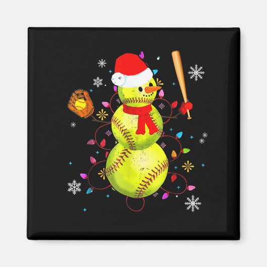 Softball Christmas Funny Softball Snowman Xmas Magneet (Voorkant)