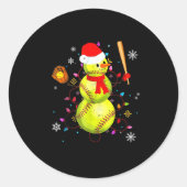 Softball Christmas Funny Softball Snowman Xmas Ronde Sticker (Voorkant)