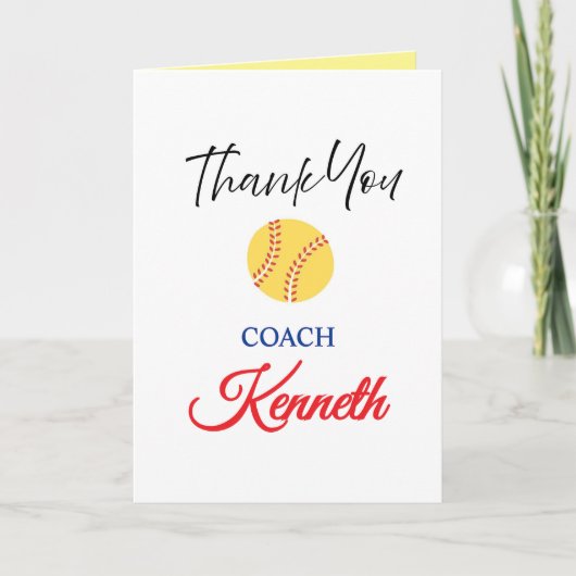 Softball Coach Waardering Kaart, dank u kaart (Voorkant)