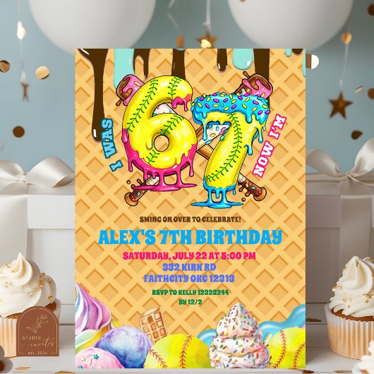 Softball Drip 67 boy Birthday Party Invitation