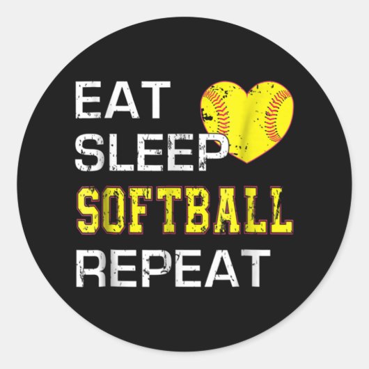 Softball Eat Sleep Softball Herhalen Ronde Sticker (Voorkant)
