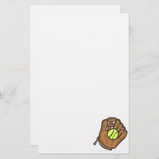 Softball en handschoen briefpapier (Voorkant / Achterkant)