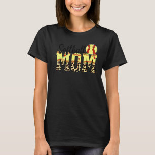 Softball en mam Red Heart met luipaard voor moeder T-shirt