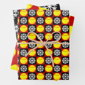 Softball en Snowflake Red en Black Kerstmis Inpakpapier Vel (In situ)