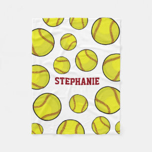 Softball Fan Custom Name White Fleece Deken