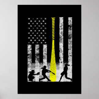 Softball Flag With Softball Players Poster