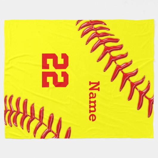 Softball Fleece Blankets MET NAAM EN NUMMER (Voorkant (Horizontaal))