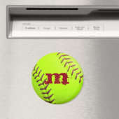 Softball Geel Fast Pitch Monogram Initiaal Magnet Magneet (Insitu (Vaatwasser))