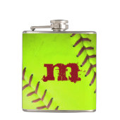 Softball Geel Fast Pitch Monogram Whiskey Flask Heupfles (Voorkant)
