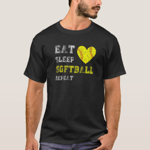 Softball Girls eten in slaap-softbal Herhalen T-shirt