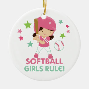 Softball Girls Rule, gepersonaliseerd met foto Keramisch Ornament