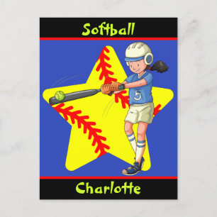 Softball Girls Star Batter Swing Persoonlijk Briefkaart