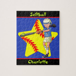 Softball Girls Star Batter Swing Persoonlijk Legpuzzel