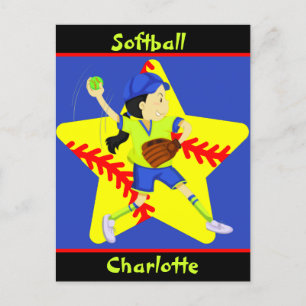 Softball Girls Star Pitcher, gepersonaliseerd Briefkaart