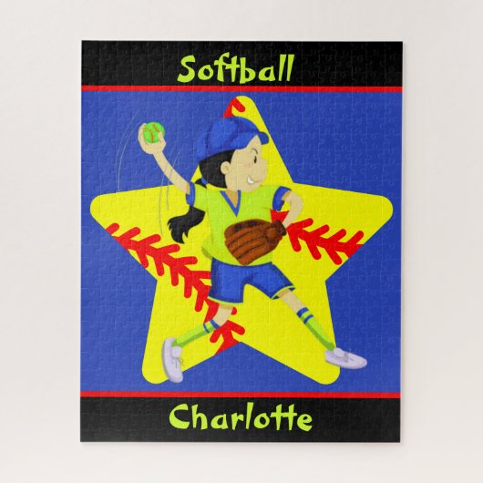 Softball Girls Star Pitcher, gepersonaliseerd Legpuzzel (Verticaal)