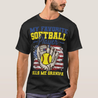 Softball Grandpa American Flag  T-shirt