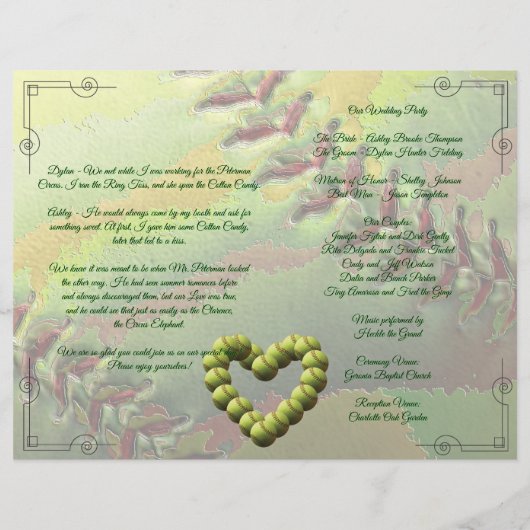 Softball Heart Mariage Theme Wedding Programme (Dos)