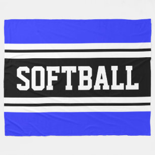 SOFTBALL Helderblauw Zwart Wit Racing Stripes Fleece Deken