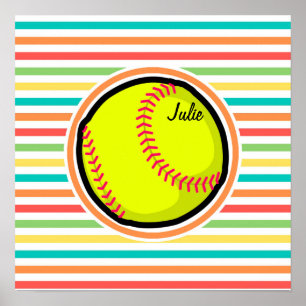 Softball; heldere regenboogstrips poster