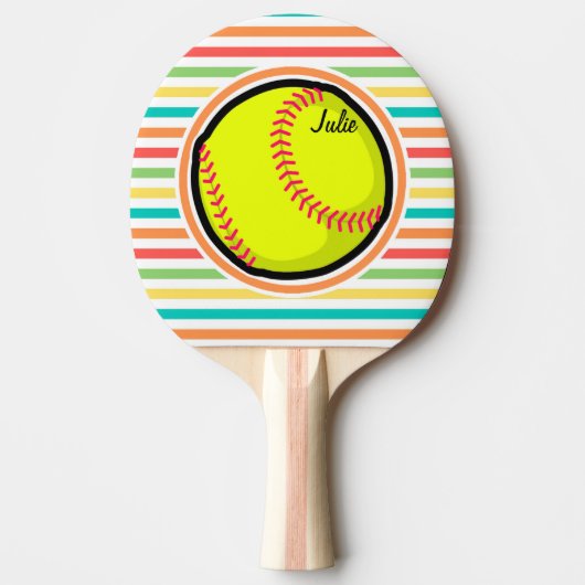 Softball; heldere regenboogstrips tafeltennisbatje (Voorkant)