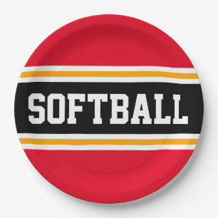 SOFTBALL Helderrood Zwart Oranje Racing Strepen Papieren Bordje