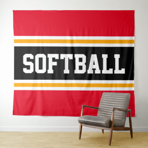 SOFTBALL Helderrood Zwart Oranje Racing Strepen Wandkleed