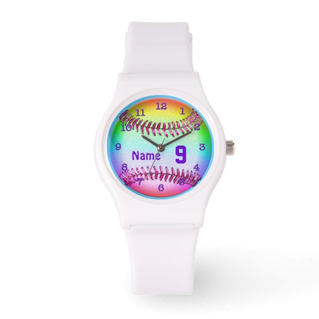 Softball Horloges met UW JERSEY NUMMER en NAAM (Voorkant)