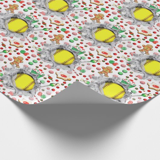 Softball-kerstcadeautje Cadeaupapier (Hoek)
