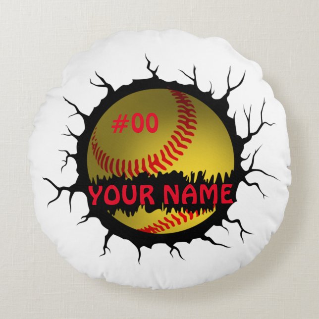 Softball-Logo, Softball Custom Name, Softball Gift Rond Kussen (Voorkant)