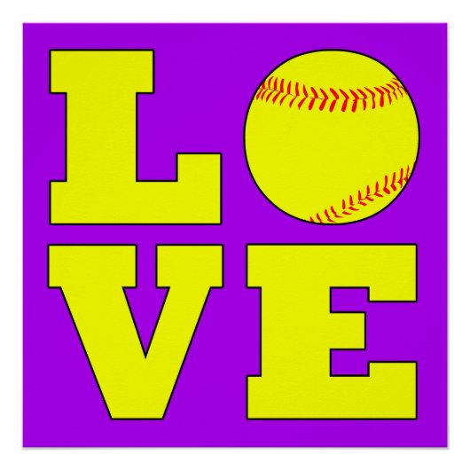Softball Love Square Typography Poster Perfect Poster (Voorkant)