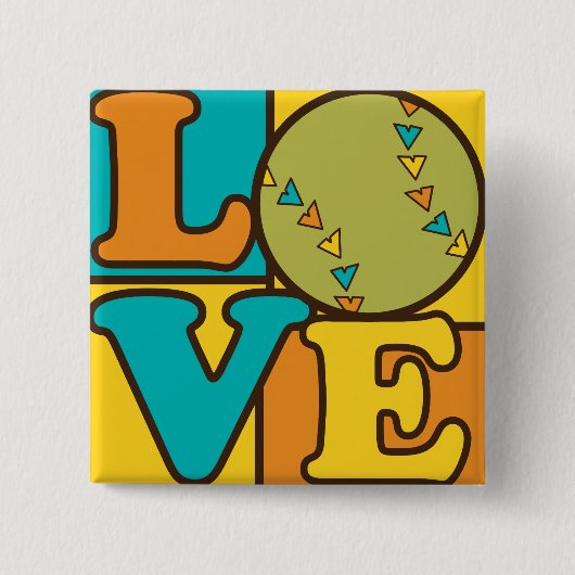 Softball Love Vierkante Button 5,1 Cm (Voorkant)